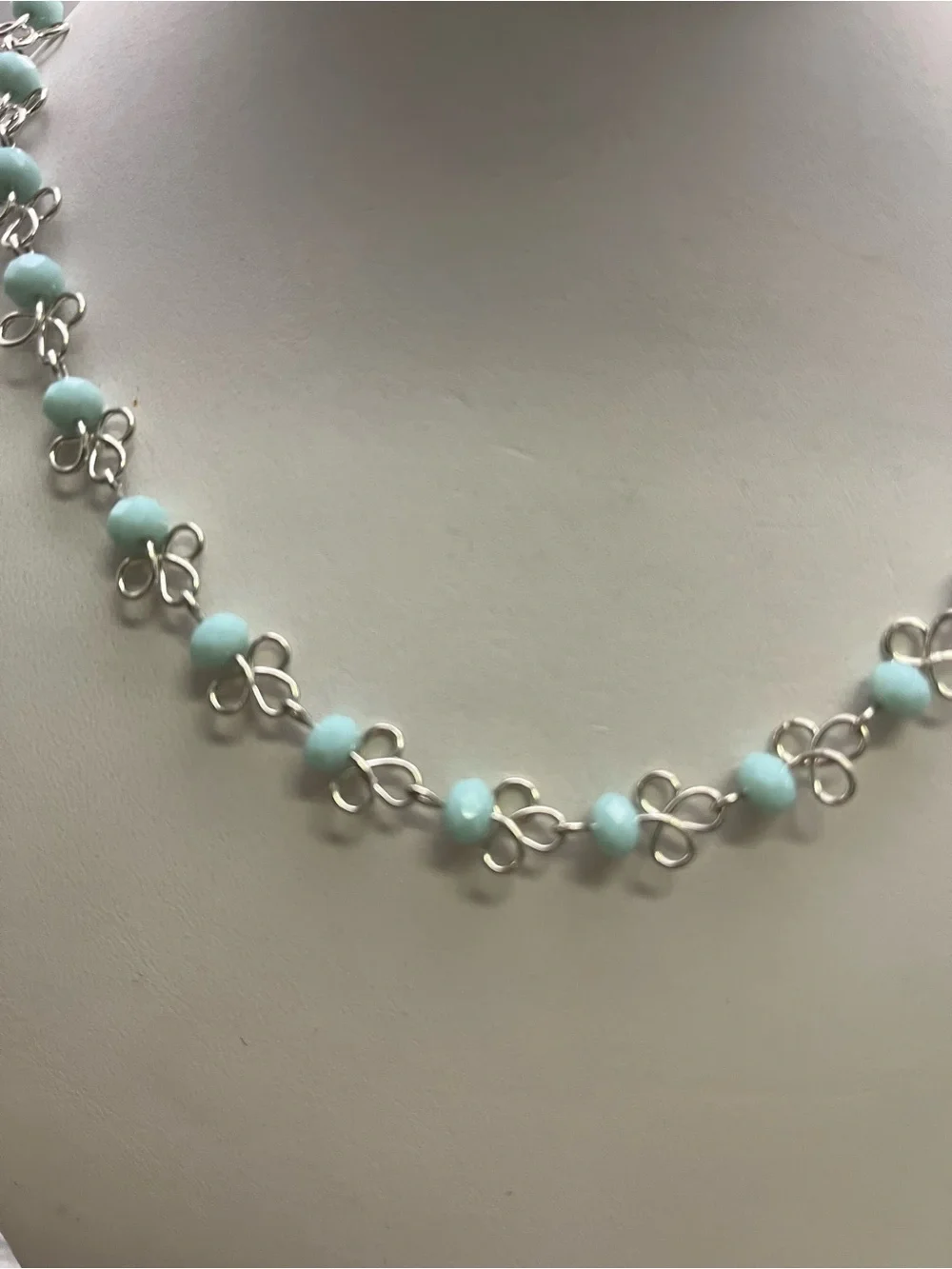 Sterling Silver Aqua Bead Floral Link Necklace - Women Jewelry